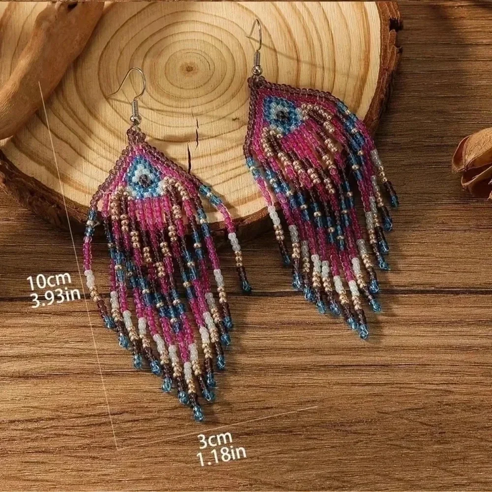 1 LEFT! Colorful Beaded Bohemian Tassel Earrings